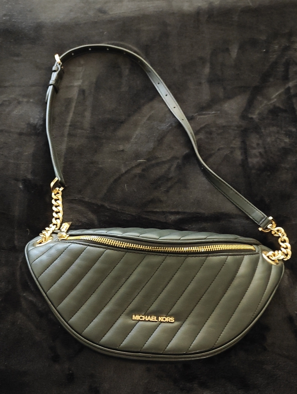 Michael Kors Black Quilted Leather Crossbody Belt Bag with Gold Hardware